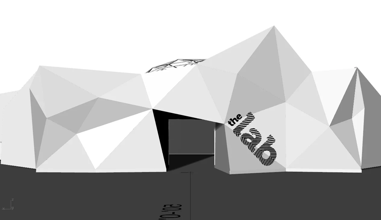 Perspective rendering of the faceted LAB entrance